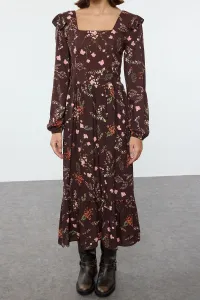 Trendyol Brown Floral A-Line Ruffle 100% Viscose Woven Dress