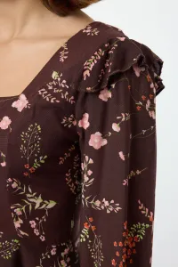 Trendyol Brown Floral A-Line Ruffle 100% Viscose Woven Dress