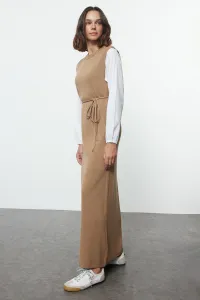 Trendyol Beige Sleeves Woven Piece Detailed Waist Tied Knitwear Dress