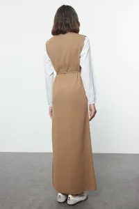 Trendyol Beige Sleeves Woven Piece Detailed Waist Tied Knitwear Dress