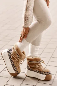 BIG STAR SHOES Kožené Dámske Snehule Na Hrubej Podošve S Kožušinou Panther Big Star