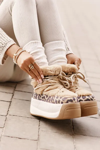 BIG STAR SHOES Kožené Dámske Snehule Na Hrubej Podošve S Kožušinou Panther Big Star