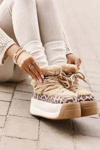 BIG STAR SHOES Kožené Dámske Snehule Na Hrubej Podošve S Kožušinou Panther Big Star