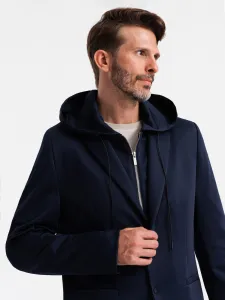 Ombre Men's blazer with detachable underlining and hood - navy blue