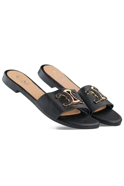 primohurt Čierne elegantné dámske šľapky so zdobením