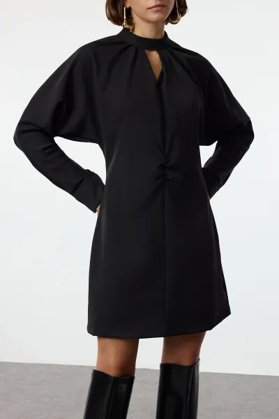 Trendyol Black A-Line Mini Window Detailed Woven Dress