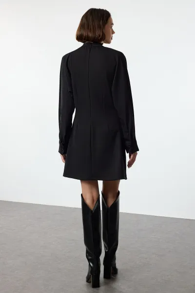 Trendyol Black A-Line Mini Window Detailed Woven Dress