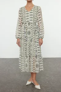Trendyol Green Belted Ethnic A-Line Maxi Woven Winter Dress