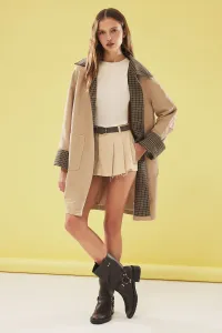 Trendyol Beige Plaid Lined Regular Midi Trench Coat