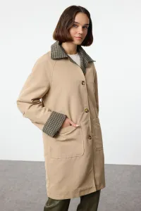 Trendyol Beige Plaid Lined Regular Midi Trench Coat