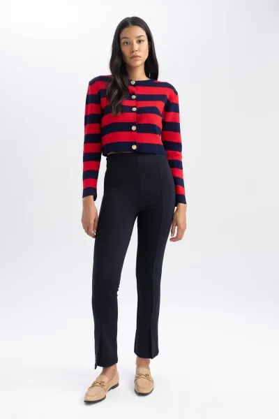 DEFACTO Basic Straight Pants Slim Fit Slim Cut High Waist Short Leg