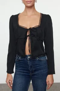 Trendyol Black Tie Detail Crop Woven Blouse