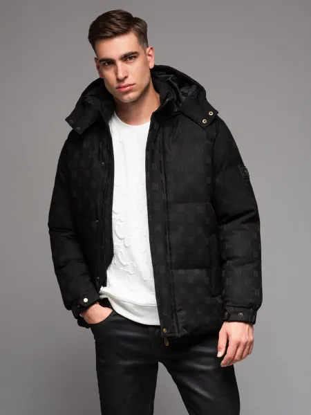 Ombre Men's patterned jacquard puffer jacket - black
