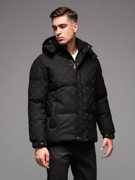 Ombre Men's patterned jacquard puffer jacket - black