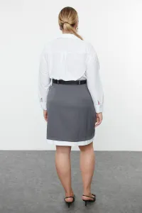Trendyol Curve Anthracite-White Belted Shirt-Skirt Plus Size Woven Dress
