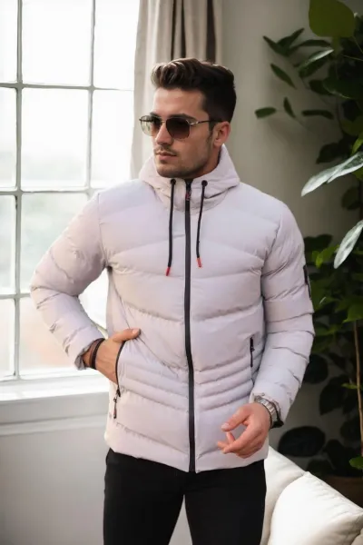 67514 Dewberry Hooded Winter Mens Puffer Coat-STONE