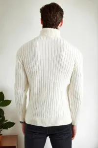 53285 Dewberry Slim-Fit Fisherman Corded Thick Mens Sweater-CREAM