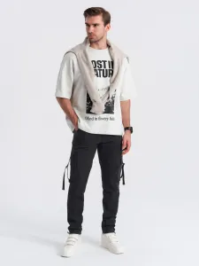 Ombre Men's cargo pants STRAIGHT LEG with stripes on pockets - black