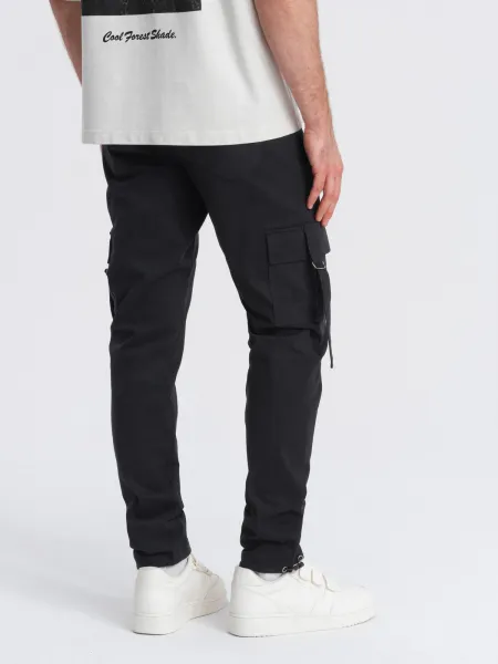Ombre Men's cargo pants STRAIGHT LEG with stripes on pockets - black