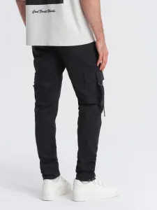 Ombre Men's cargo pants STRAIGHT LEG with stripes on pockets - black