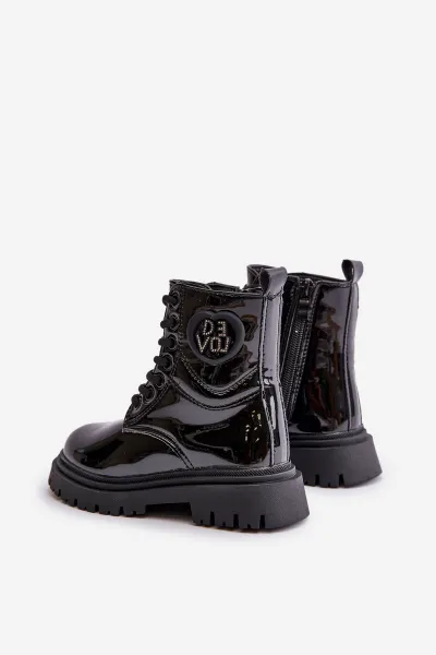 Patent leather ankle boots with fur on a zip black Evaliraea