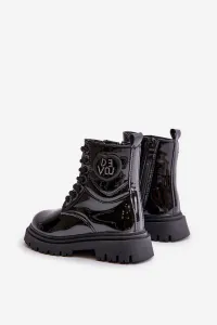 Patent leather ankle boots with fur on a zip black Evaliraea