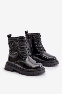 Patent leather ankle boots with fur on a zip black Evaliraea