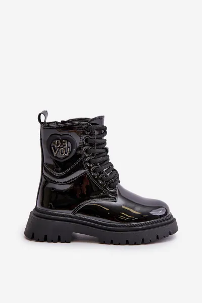 Patent leather ankle boots with fur on a zip black Evaliraea
