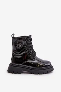 Patent leather ankle boots with fur on a zip black Evaliraea