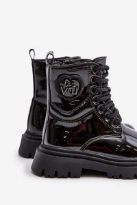 Patent leather ankle boots with fur on a zip black Evaliraea