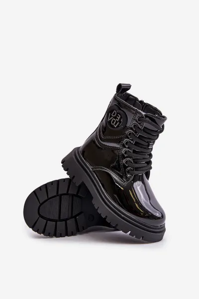 Patent leather ankle boots with fur on a zip black Evaliraea
