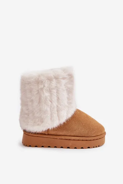 Children's ankle snow boots with Camel Crisie fur