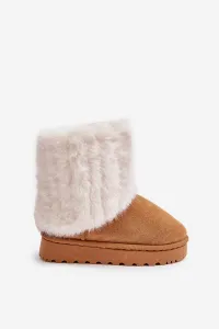 Children's ankle snow boots with Camel Crisie fur
