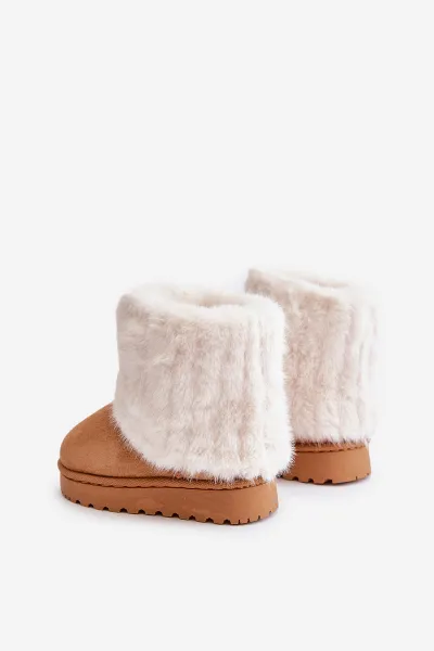 Children's ankle snow boots with Camel Crisie fur