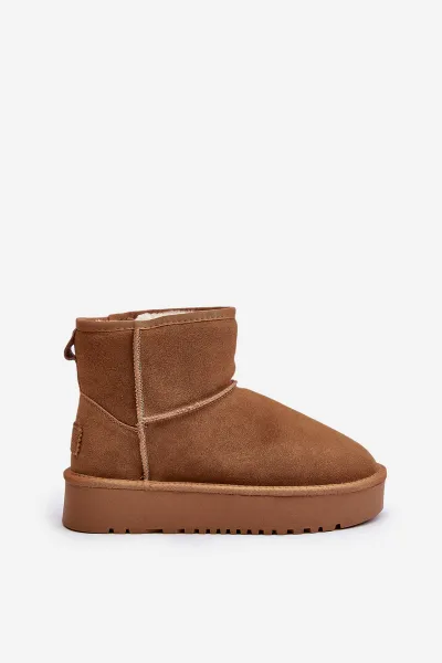 Leather suede snow boots on a platform above the ankles Camel Rianaella