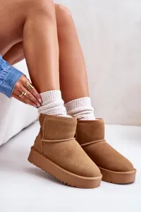 Leather suede snow boots on a platform above the ankles Camel Rianaella