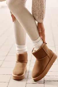 Leather suede snow boots on a platform above the ankles Camel Rianaella