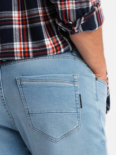 Ombre Men's tailored denim SLIM FIT pants with elastane - blue