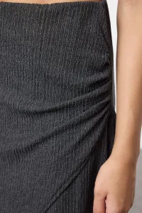 Trendyol Black Double Breasted Textured Gathered/Draped Detailed Midi Skirt