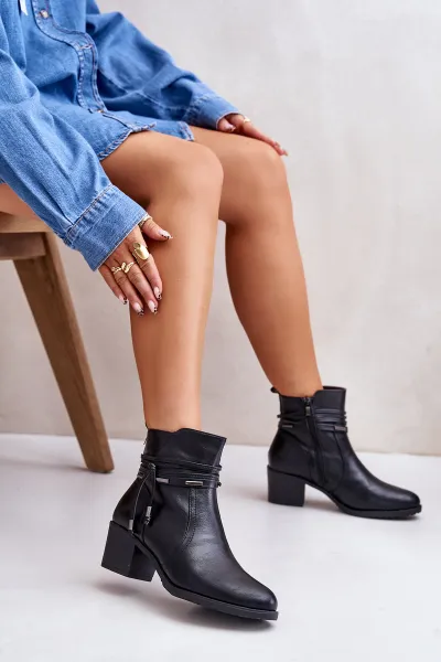 Women's ankle boots with heel insulated black Lobina