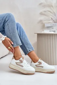 Women's sneakers made of eco-leather on a white-beige platform Henizore