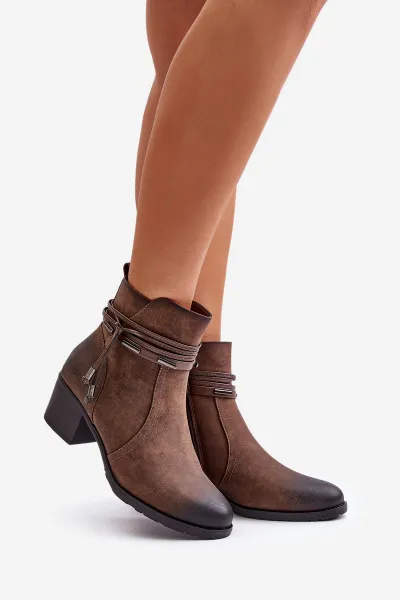 Women's ankle boots with heels insulated brown Lobina