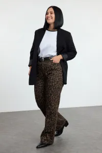 Trendyol Curve Brown High Waist Leopard Patterned Straight Fit Plus Size Jeans
