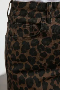 Trendyol Curve Brown High Waist Leopard Patterned Straight Fit Plus Size Jeans