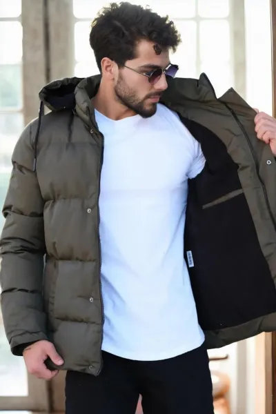 23453 Dewberry Removable Hood Faux Fur Lined Slim fit Jacket-Khaki
