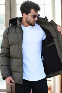 23453 Dewberry Removable Hood Faux Fur Lined Slim fit Jacket-Khaki