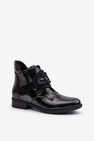 Lacquered women's ankle boots with decoration insulated S.Barski black