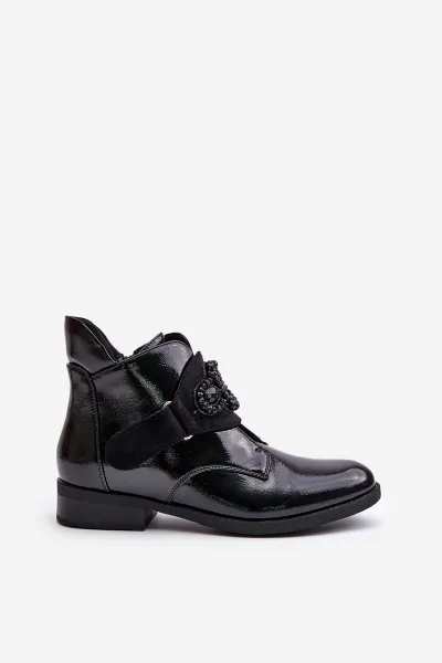 Lacquered women's ankle boots with decoration insulated S.Barski black