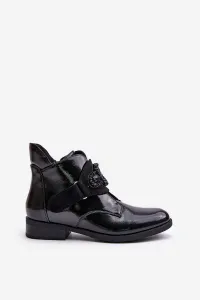 Lacquered women's ankle boots with decoration insulated S.Barski black