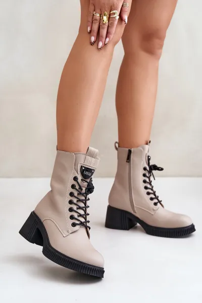 Insulated Women's Ankle Boots made of Natural Leather Vinceza Beige